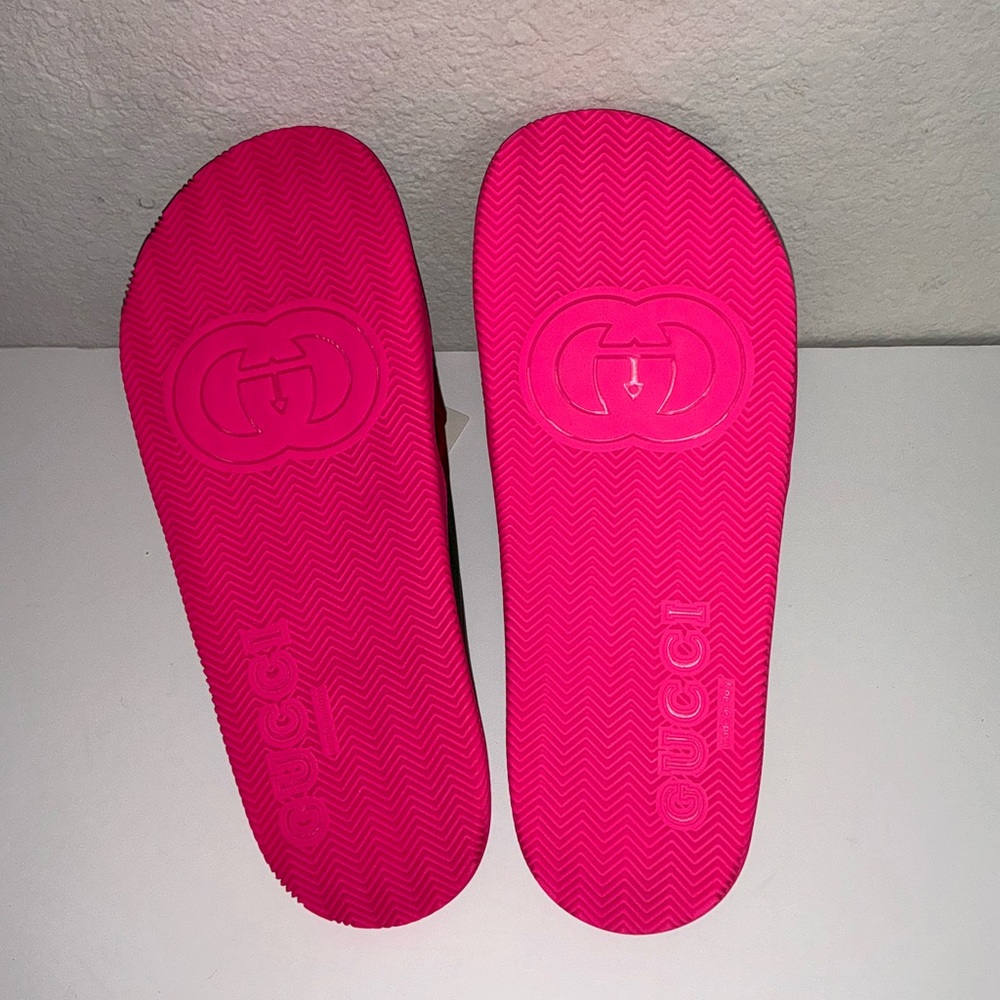 Gucci Coral and Green Striped Crisscross Slides 42 - Picture 6 of 7